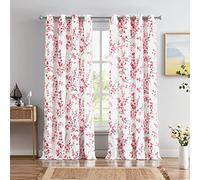 Melodieux Cortinas Florales de 96 Pulgadas de Largo para Sala de Estar, Granja de Albaricoque Rosa con Estampado de Flores Blancas Decorativas con Ojales, 52 x 96 Pulgadas, 2 Paneles