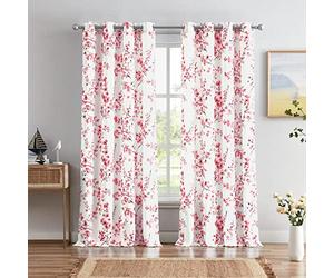 Melodieux Cortinas Florales de 96 Pulgadas de Largo para Sala de Estar, Granja de Albaricoque Rosa con Estampado de Flores Blancas Decorativas con Ojales, 52 x 96 Pulgadas, 2 Paneles