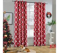 Melodieux Cortinas Opacas con Ojales Superiores para oscurecer la habitación, Estilo marroquí, para Sala de Estar, 132 x 160 cm, Color Rojo (1 Panel)