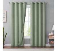Melodieux Cortinas Opacas de Lino Verde de 96 Pulgadas de Largo para Sala de Estar, Dormitorio, arpillera rústica, Aislamiento térmico, oscurecimiento de la habitación, Cortinas con Ojales, 50 x 96