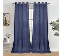 Melodieux Cortinas semitransparentes Azul Marino de 84 Pulgadas de Largo para Sala de Estar, Dormitorio, Lino con Ojales, Cortinas de Gasa, 52 x 84 Pulgadas (2 Paneles)