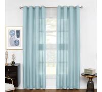 Melodieux Cortinas semitransparentes Azules de 96 Pulgadas de Largo para Sala de Estar, Dormitorio, Lino, con Ojales, Cortinas de Gasa, 52 x 96 Pulgadas (2 Paneles)