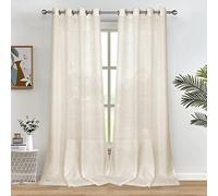 Melodieux Cortinas semitransparentes de Lino Beige de 96 Pulgadas de Largo para Sala de Estar y Dormitorio, Cortinas de Gasa de Lino con Ojales, 52 x 96 Pulgadas (2 Paneles)