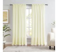 Melodieux Cortinas semitraslúcidas aterciopeladas color amarillo crema de 84 pulgadas de largo para dormitorio, sala de estar, textura de algodón natural, bolsillo para cortinero, cortinas traslúcidas