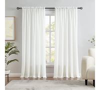 Melodieux Cortinas semitraslúcidas aterciopeladas Color Marfil de 160 cm de Largo para Dormitorio, Sala de Estar, Textura de algodón Natural, Cortinas traslúcidas para Ventana, 52 x 63 Pulgadas (2