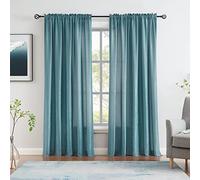 Melodieux Cortinas semitraslúcidas aterciopeladas Color Verde Azulado de 96 Pulgadas de Largo para Dormitorio, Sala de Estar, Textura de algodón Natural, Cortinas traslúcidas con Bolsillo para Barra,