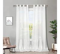 Melodieux Cortinas semitraslúcidas Blancas de 96 Pulgadas de Largo para Sala de Estar, Cortinas de Gasa con Aspecto de Lino y Ojales Superiores, 52 x 96 Pulgadas (2 Paneles)