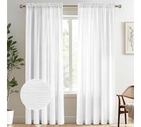Melodieux Cortinas semitraslúcidas Blancas de 96 Pulgadas de Largo para Sala de Estar, Dormitorio, Textura de Lino sintético, Bolsillo para cortinero, Cortinas traslúcidas Brillantes para filtrar la