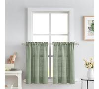 Melodieux Cortinas semitraslúcidas de Gasa de 36 Pulgadas de Largo para Cocina, cafetería, Dormitorio, Ventanas pequeñas, Aspecto de Lino, Bolsillo para Barra, Cortinas Cortas de Gasa, 2 Paneles