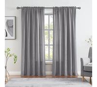 Melodieux Cortinas semitraslúcidas de Terciopelo Gris de 96 Pulgadas de Largo para Dormitorio, Sala de Estar, Elegante Textura Suave, Bolsillo para Barra, Cortinas de Gasa de 52 x 96 Pulgadas (2