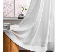 Melodieux Cortinas semitraslúcidas texturizadas de Lino Blanco de 84 Pulgadas de Largo para Sala de Estar y Dormitorio, Cortinas de Lino Natural con Bolsillo para Barra, 52 x 84 Pulgadas (2 Paneles)
