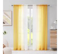 Melodieux Cortinas Transparentes Amarillas degradadas de Gasa Amarillas con Bolsillo para Barra, 56 x 90 Pulgadas, 2 Paneles