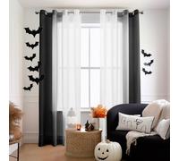 Melodieux Cortinas traslúcidas Color Negro Degradado de 96 Pulgadas de Largo para Sala de Estar, Cortinas de Gasa con Ojales degradados de Color Blanco y Negro, 52 x 96 Pulgadas, 2 Paneles