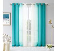 Melodieux Cortinas traslúcidas Color Verde Azulado Degradado de 96 Pulgadas de Largo para Sala de Estar, Dormitorio, Cortinas de Gasa con Ojales, Color Verde Azulado y Blanco, 52 x 96 Pulgadas, 2