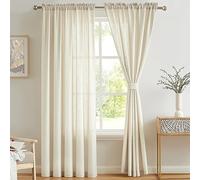 Melodieux Cortinas Visillos Beige para Dormitorio Cortinas Translúcidas Salón 2 Piezas, 140x183cm