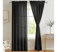 Melodieux Cortinas Visillos Negro para Dormitorio Cortinas Translúcidas Salón 2 Piezas, 140x225cm