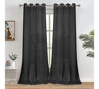 Melodieux Cortinas Visillos Negro para Salón Cortinas Translúcidas Dormitorio 2 Piezas, 140x175cm