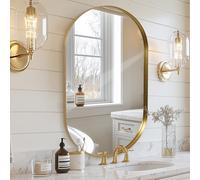 Melodieux Espejo de baño dorado para pared, 55 x 75 cm, espejo de pared ovalado con marco de metal, espejo decorativo para dormitorio, sala de estar, entrada, horizontal o verticalmente