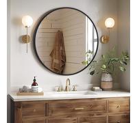 Melodieux Espejo de pared redondo de 76 cm, espejo colgante circular negro para el hogar, espejo decorativo para baño, sala de estar, pasillo