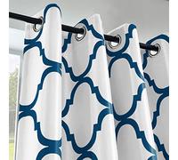 Melodieux Moroccan Fashion - Cortinas de oscurecimiento de habitación con Aislamiento térmico y Ojales para Sala de Estar, 132 x 160 cm, Color Blanco Roto/Azul Rey (1 Panel)