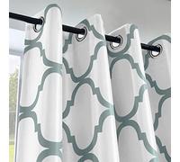 Melodieux Moroccan Fashion Thermal Insulated Grommet Room Darkening Curtains for Living Room, 52 by 63 Inch, Off White/Dusty Teal (1 Panel)