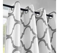 Melodieux Moroccan Fashion Thermal Insulated Grommet Room Darkening Curtains for Living Room, 52 by 63 Inch, Off White/Grey (1 Panel)