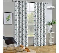 Melodieux Moroccan Fashion Thermal Insulated Grommet Room Darkening Curtains for Living Room, 52 by 84 Inch, Off White/Dusty Teal (1 Panel)