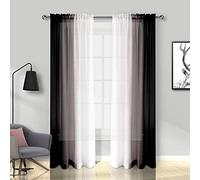 Melodieux Visillos Cortinas Transparentes Degradadas 2 Piezas, 140x175cm Negro/Blanco