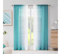 Melodieux Visillos Cortinas Transparentes Degradadas 2 Piezas, 140x260cm Azul/Blanco