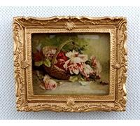 Melody Jane Casa De Muñecas Cesta DE Rosas Cuadro Cuadro Marco Dorado Accesorios Miniatura