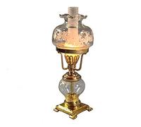Melody Jane Casa de Muñecas Decoración Aceite Lámpara Latón Vidrio Transparente 12V Miniatura Iluminación Eléctrica