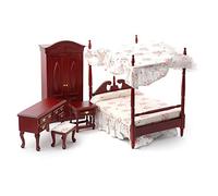 Melody Jane Dolls Houses Casa de Muñecas Caoba Victoriano Dormitorio Conjunto de Muebles con Pabellón 4 Póster Cama