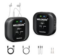 MELONARE PM-1 - Sistema de monitor intrauditivo inalámbrico UHF 500 MHz, sin retraso, audio HD, transmisor y receptor Beltpack, 10 canales, selección mono/estéreo, IEM para actuación en vivo, estudio,