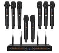 MELONARE Sistema de micrófono inalámbrico de 8 canales, UHF 500 MHz inalámbrico con frecuencias de 8 x 5, rango de 240 pies, micrófono de mano dinámico para cantar, karaoke, iglesia, reuniones, boda