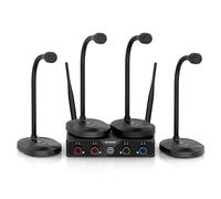 MELONARE Sistema de micrófono inalámbrico de conferencia de 4 canales, juego de micrófono inalámbrico compacto UHF con frecuencias de 4 x 10, rango de 200 pies, 4 micrófonos de cuello de cisne para
