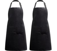 meloni Delantal de 2 piezas - 100% algodón - Delantal negro para hombres y mujeres, ajustable con 2 bolsillos, ideal como regalo - para uso doméstico, chefs, restaurantes y fiestas de barbacoa,