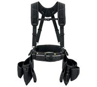 MELOTOUGH Cinturón de herramientas con tirantes, equipo de construcción profesional con tirantes y 22 bolsillos para carpintero, electricista, techo, color negro