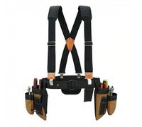 MELOTOUGH - Cinturón de herramientas profesional con tirantes, bolsa de herramientas resistente y bolsa combinada para electricistas, techadores, carpinteros, contratistas (marrón)
