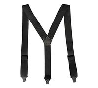 MELOTOUGH Tirantes aptos para aeropuertos, clip de plástico sin zumbidos, tirantes totalmente elásticos de 1.5 pulgadas con parche de cuero, Negro -, Y Back