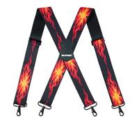 MELOTOUGH Tirantes para hombre de 1.5/2 pulgadas de ancho, tirantes elásticos en X con ganchos a presión, Rojo (Red Flame), 2 inch