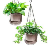 Melphoe Paquete de 2 macetas Colgantes de riego automático, macetas de Interior de 6.5 Pulgadas, Cesta Colgante para Plantas al Aire Libre, Colgador de Plantas con 3 Agujeros de Drenaje para jardín y