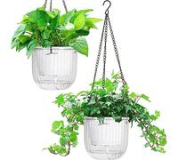Melphoe Paquete de 2 macetas Colgantes de riego automático, macetas de Interior de 6.5 Pulgadas, Cesta Colgante para Plantas al Aire Libre, Colgador de Plantas con 3 Agujeros de Drenaje para jardín y