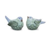 Melrose Terra Cotta Juego de 2 estatuas de pαjaros con acabado verde y azul 82835DS