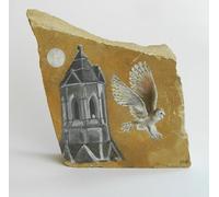 Mel's Animal Art Eagle Owl hand painted on a beach stone.