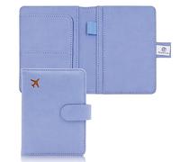 Melsbrinna Funda de cuero para pasaporte, impermeable, bloqueo RFID, cartera de viaje con soporte para bolígrafo, bonito libro de pasaporte para mujeres/hombres, Azul/claro, Viajes