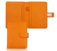Melsbrinna Funda de piel de alta calidad, resistente al agua, con bloqueo RFID, cartera de viaje, soporte para pasaporte con soporte para bolígrafo, bonito libro de pasaporte para mujeres/hombres, Naranja, Viajes