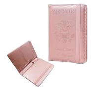 Melsbrinna Funda de piel para pasaporte, impermeable, bloqueo RFID, cartera de viaje con soporte para bolígrafo, lindo libro de pasaporte para mujeres/hombres, Oro Rosa, Viaje