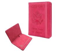 Melsbrinna Funda de piel para pasaporte, impermeable, bloqueo RFID, cartera de viaje con soporte para bolígrafo, lindo libro de pasaporte para mujeres/hombres, Rosa Rojo, Viaje
