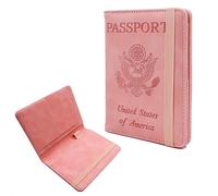Melsbrinna Funda de piel para pasaporte, impermeable, bloqueo RFID, cartera de viaje con soporte para bolígrafo, lindo libro de pasaporte para mujeres/hombres, Rosado, Viaje