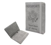 Melsbrinna Funda de piel para pasaporte, impermeable, bloqueo RFID, cartera de viaje con soporte para bolígrafo, lindo libro de pasaporte para mujeres/hombres, Gris, Viaje